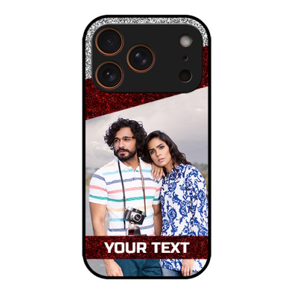 Apple iPhone 17 Pro Custom Glass Phone Case - Image Holder With Glitter Strip Design Apple iPhone 17 Pro Custom Glass Phone Case - Image Holder With Glitter Strip Design