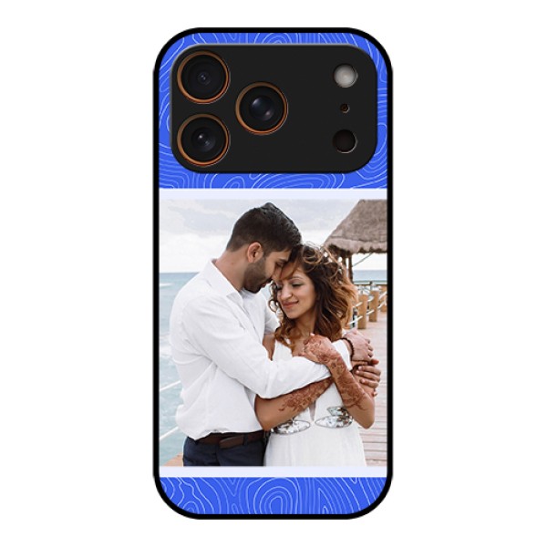 Apple iPhone 17 Pro Custom Glass Phone Case - Curved Line Art With Blue And White Design Apple iPhone 17 Pro Custom Glass Phone Case - Curved Line Art With Blue And White Design