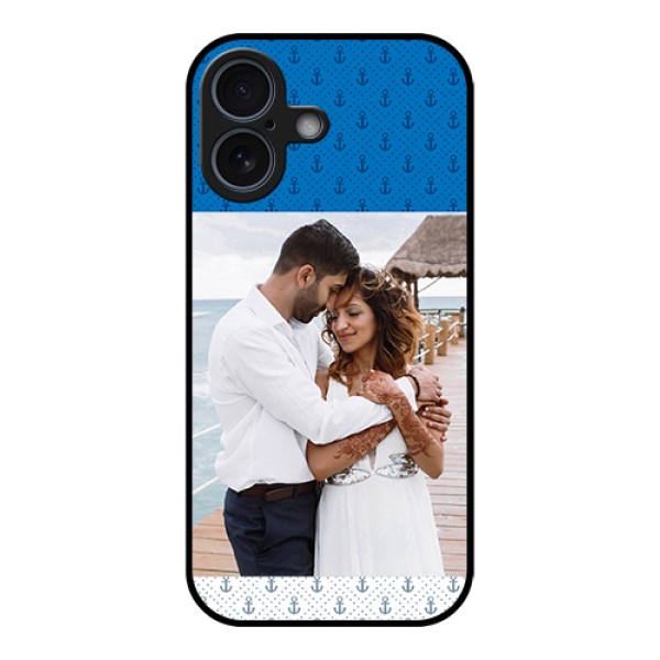 Apple iPhone 17 Custom Glass Phone Case - Blue Anchors Design Apple iPhone 17 Custom Glass Phone Case - Blue Anchors Design