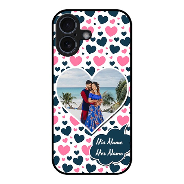 Apple iPhone 17 Custom Glass Phone Case - Pink & Blue Heart Design Apple iPhone 17 Custom Glass Phone Case - Pink & Blue Heart Design