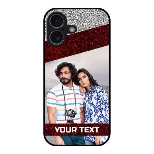 Apple iPhone 17 Custom Glass Phone Case - Image Holder With Glitter Strip Design Apple iPhone 17 Custom Glass Phone Case - Image Holder With Glitter Strip Design