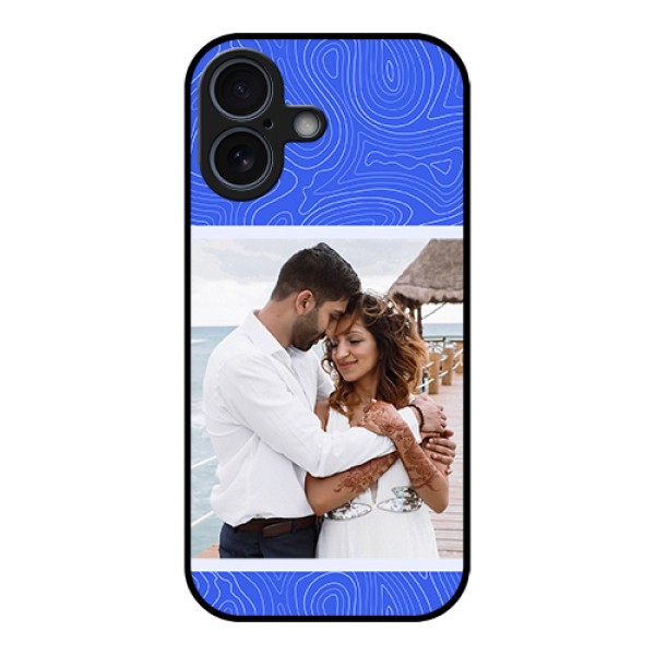 Apple iPhone 17 Custom Glass Phone Case - Curved Line Art With Blue And White Design Apple iPhone 17 Custom Glass Phone Case - Curved Line Art With Blue And White Design