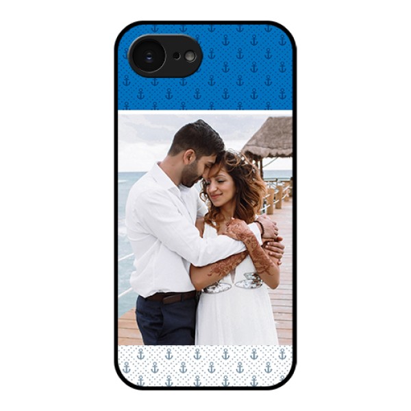 Apple iPhone 17e Custom Glass Phone Case - Blue Anchors Design Apple iPhone 17e Custom Glass Phone Case - Blue Anchors Design
