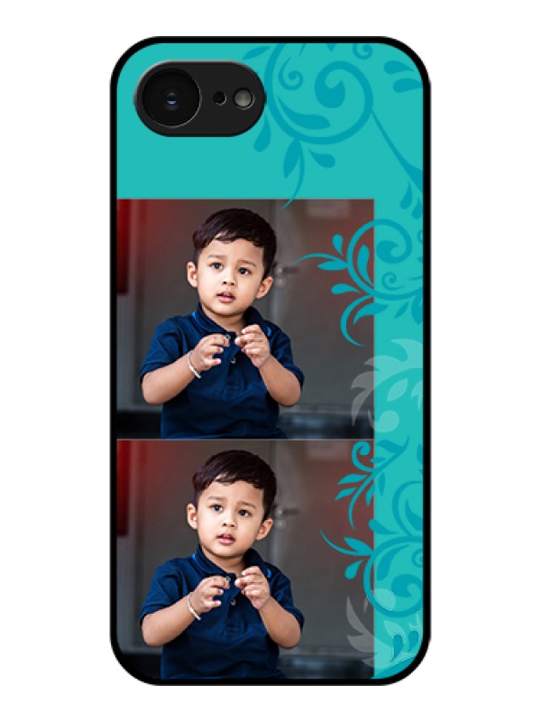 Custom Apple iPhone 17e Custom Glass Phone Case - With Photo And Green Floral Design