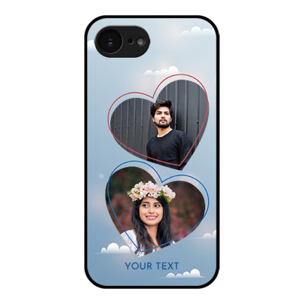 Apple iPhone 17e Custom Glass Phone Case - Blue Color Couple Design Apple iPhone 17e Custom Glass Phone Case - Blue Color Couple Design