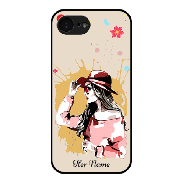 Apple iPhone 17e Custom Glass Phone Case - Women With Pink Hat Design