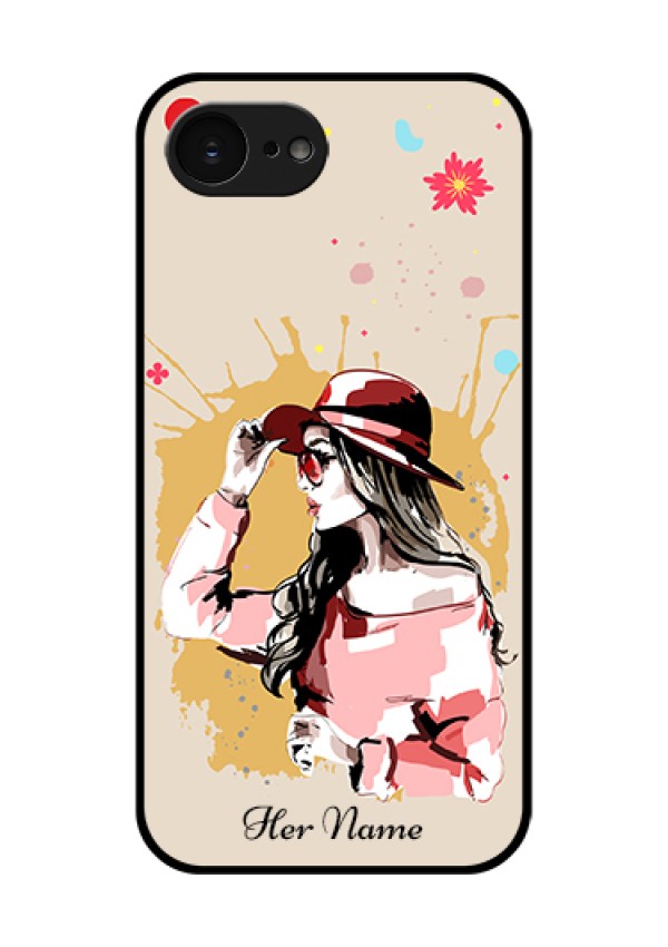 Apple iPhone 17e Custom Glass Phone Case - Women With Pink Hat Design