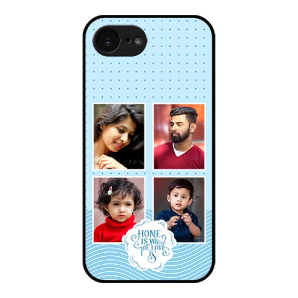 Apple iPhone 17e Custom Glass Phone Case - Cute Love Quote With 4 Pic Upload Design Apple iPhone 17e Custom Glass Phone Case - Cute Love Quote With 4 Pic Upload Design
