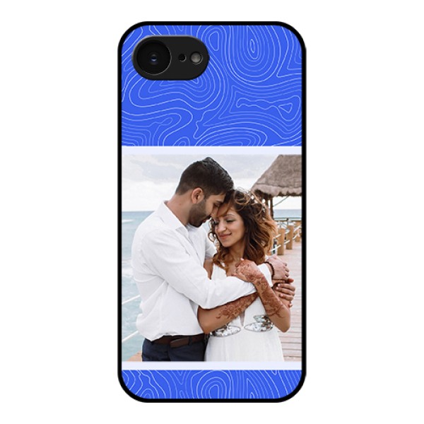 Apple iPhone 17e Custom Glass Phone Case - Curved Line Art With Blue And White Design Apple iPhone 17e Custom Glass Phone Case - Curved Line Art With Blue And White Design