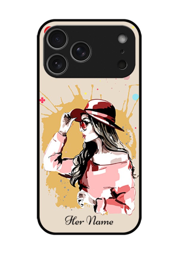 Apple iPhone 18 Pro Max Custom Glass Phone Case - Women With Pink Hat Design