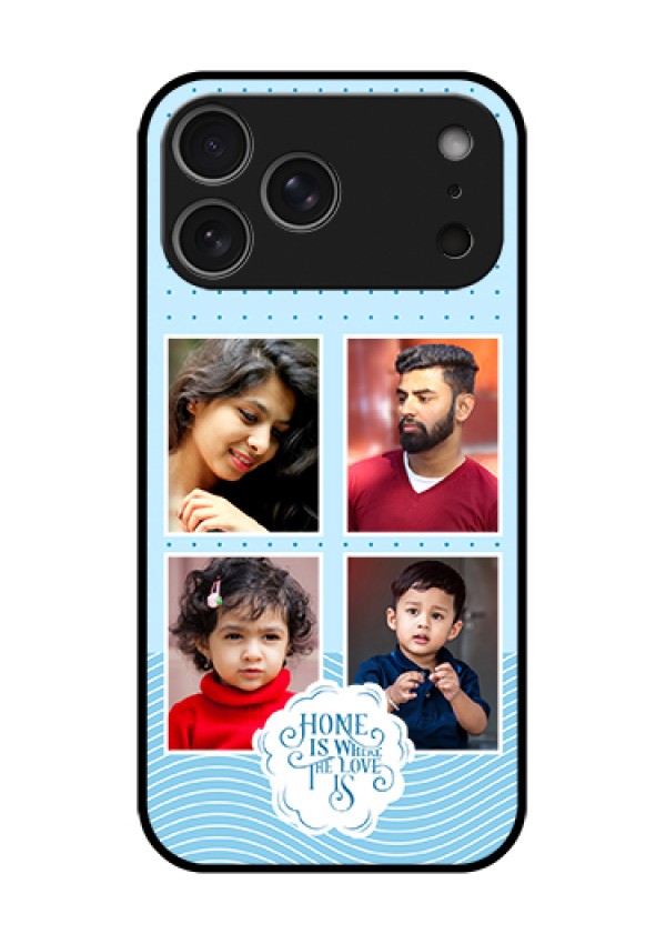 Apple iPhone 18 Pro Max Custom Glass Phone Case - Cute Love Quote With 4 Pic Upload Design