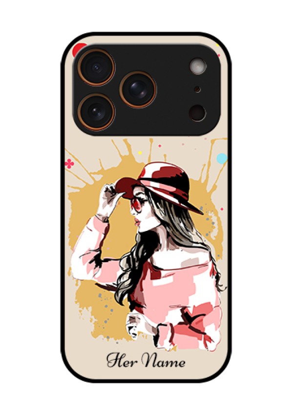 Apple iPhone 18 Pro Custom Glass Phone Case - Women With Pink Hat Design
