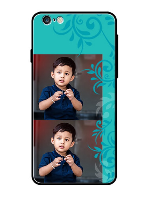 Custom Apple iPhone 6 Plus Personalized Glass Phone Case  - with Photo and Green Floral Design 