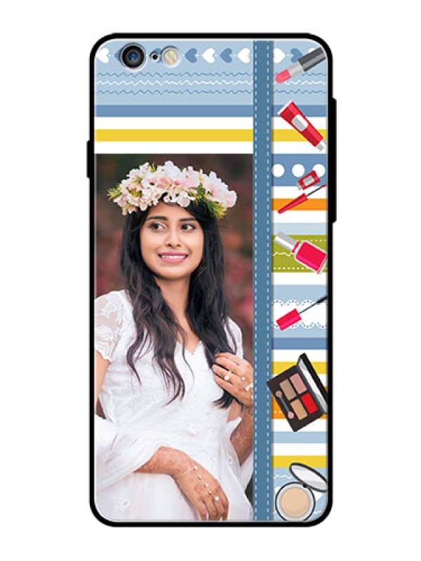 Custom Apple iPhone 6 Plus Personalized Glass Phone Case  - Makeup Icons Design