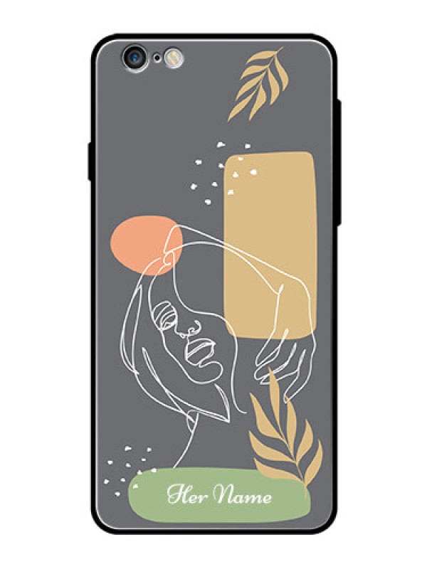 Custom iPhone 6 Plus Custom Glass Phone Case - Gazing Woman line art Design