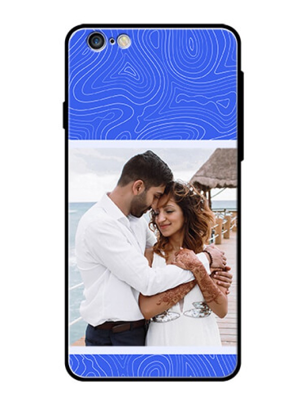Custom iPhone 6 Plus Custom Glass Mobile Case - Curved line art with blue and white Design
