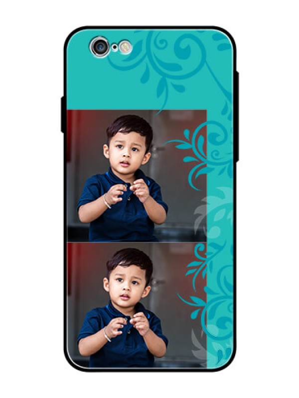 Custom Apple iPhone 6 Personalized Glass Phone Case  - with Photo and Green Floral Design 