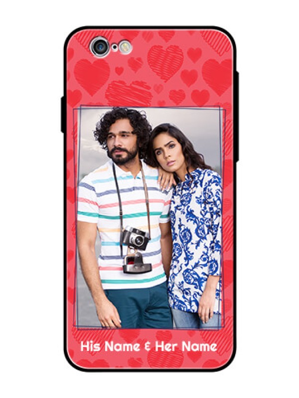 Custom Apple iPhone 6 Photo Printing on Glass Case  - with Red Heart Symbols Design