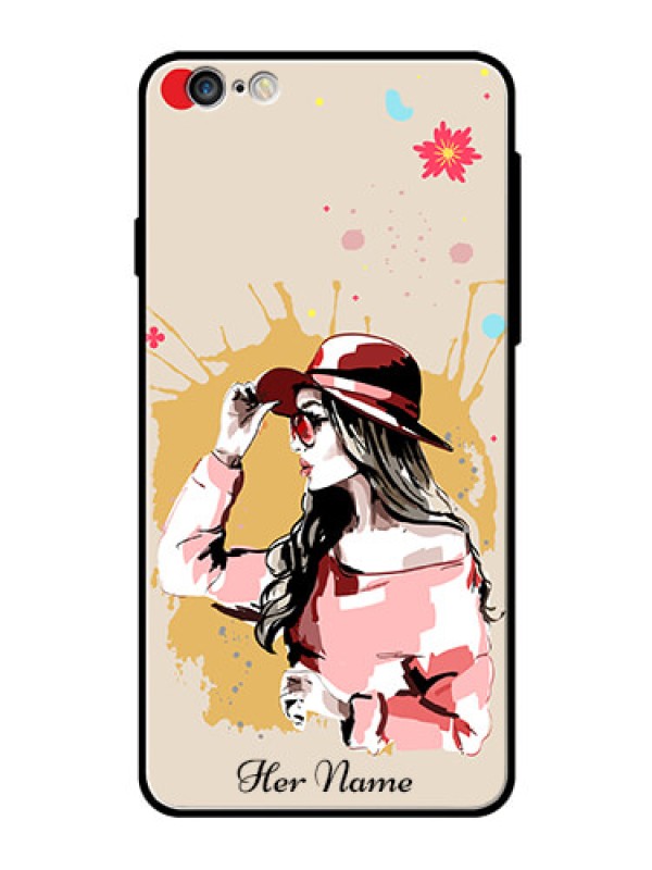 Custom iPhone 6S Plus Photo Printing on Glass Case - Women with pink hat Design