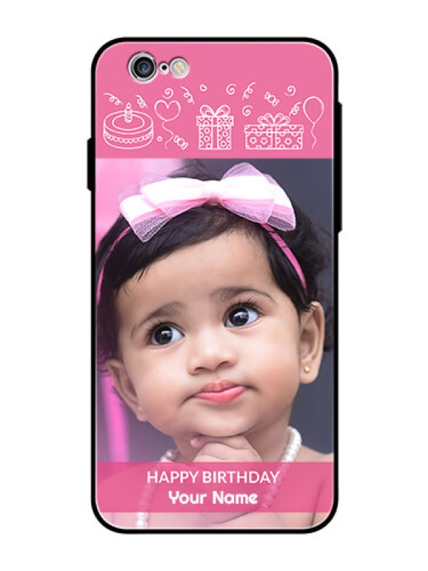 Custom Apple iPhone 6s Photo Printing on Glass Case  - with Birthday Line Art Design