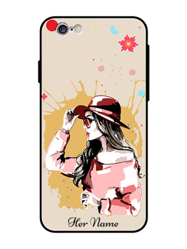 Custom iPhone 6S Photo Printing on Glass Case - Women with pink hat Design