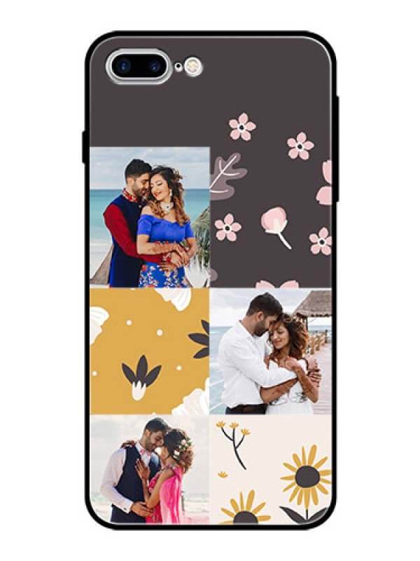 Custom Apple iPhone 7 Plus Photo Printing on Glass Case  - 3 Images with Floral Design