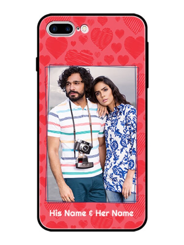 Custom Apple iPhone 7 Plus Photo Printing on Glass Case  - with Red Heart Symbols Design