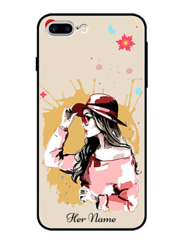 Custom iPhone 7 Plus Photo Printing on Glass Case - Women with pink hat Design