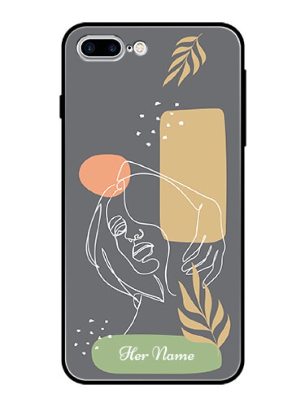 Custom iPhone 7 Plus Custom Glass Phone Case - Gazing Woman line art Design
