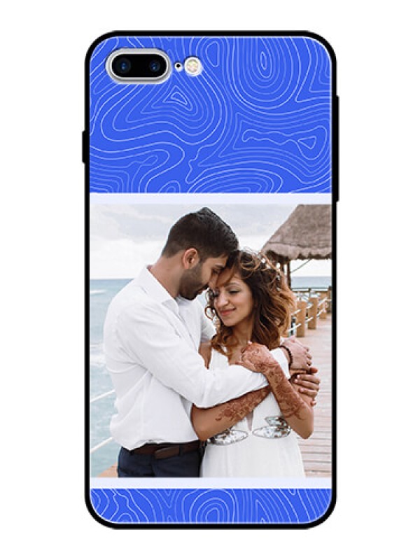 Custom iPhone 7 Plus Custom Glass Mobile Case - Curved line art with blue and white Design