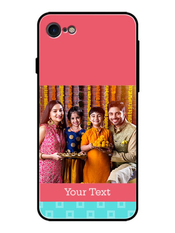 Custom Apple iPhone 7 Personalized Glass Phone Case  - Peach & Blue Color Design