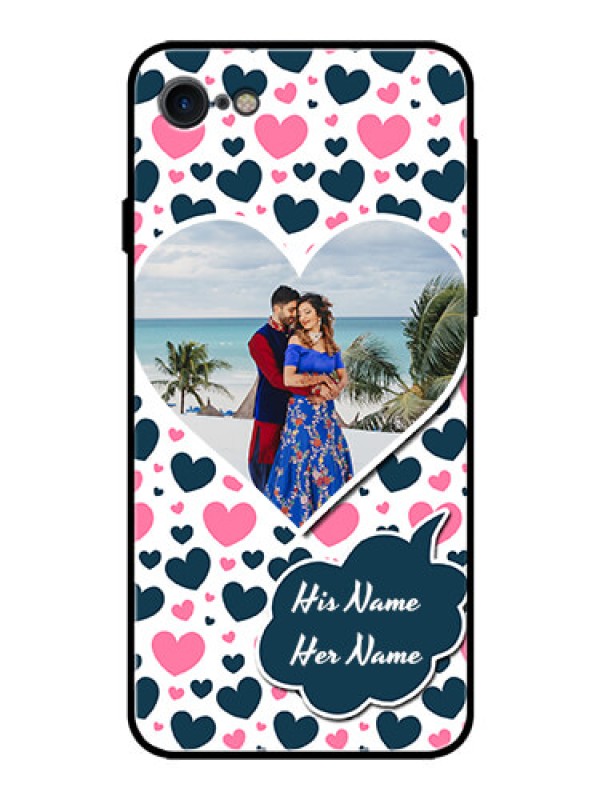 Custom Apple iPhone 7 Custom Glass Phone Case  - Pink & Blue Heart Design