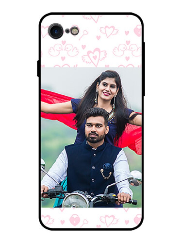 Custom Apple iPhone 7 Custom Glass Mobile Case  - Pink Flying Heart Design