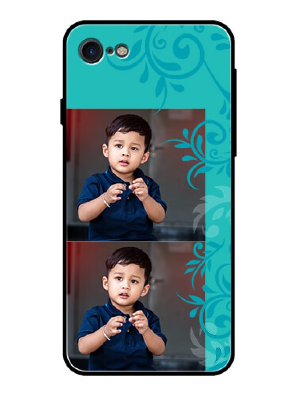 Custom Apple iPhone 7 Personalized Glass Phone Case  - with Photo and Green Floral Design 