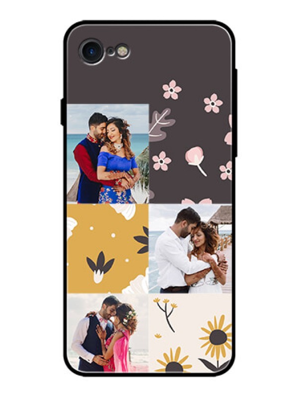 Custom Apple iPhone 7 Photo Printing on Glass Case  - 3 Images with Floral Design