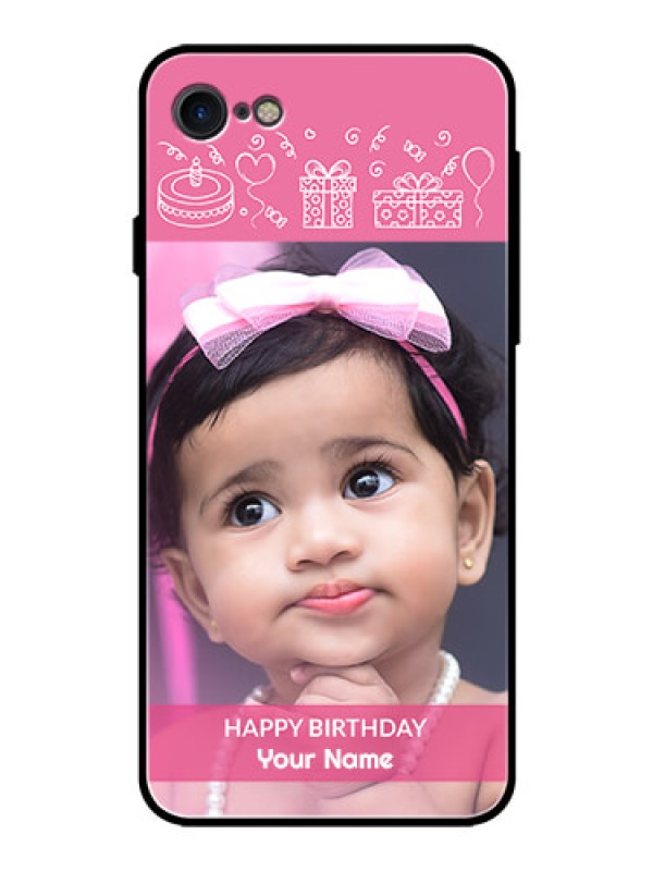 Custom Apple iPhone 7 Photo Printing on Glass Case  - with Birthday Line Art Design
