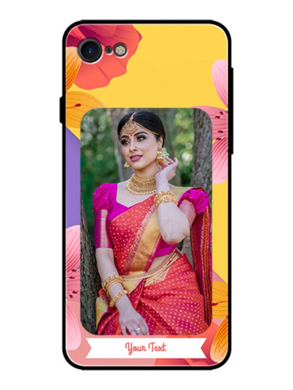 Custom Apple iPhone 7 Custom Glass Mobile Case  - 3 Image With Vintage Floral Design