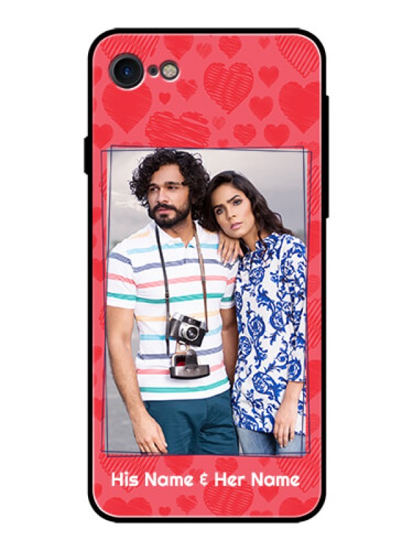 Custom Apple iPhone 7 Photo Printing on Glass Case  - with Red Heart Symbols Design