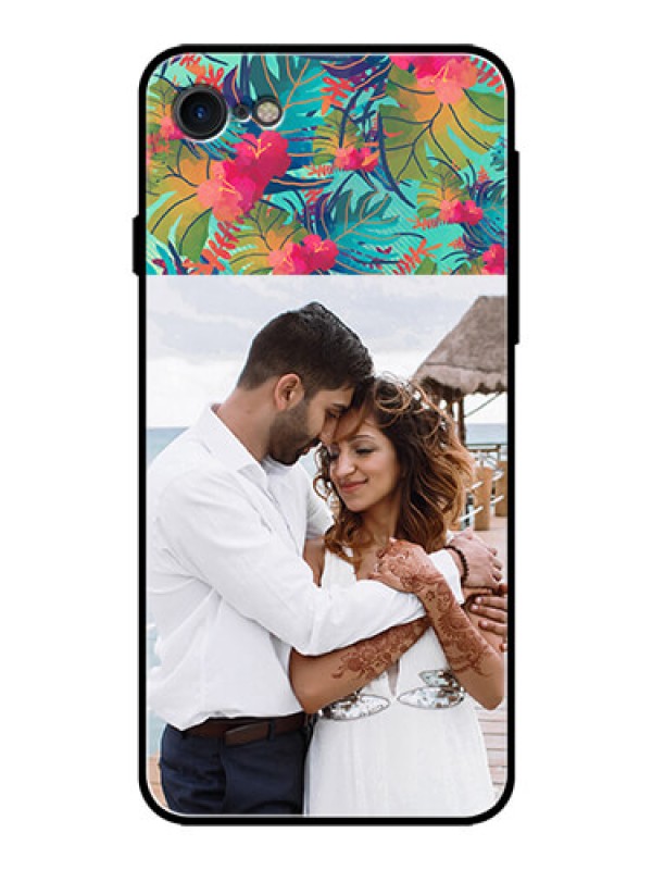 Custom Apple iPhone 7 Photo Printing on Glass Case  - Watercolor Floral Design