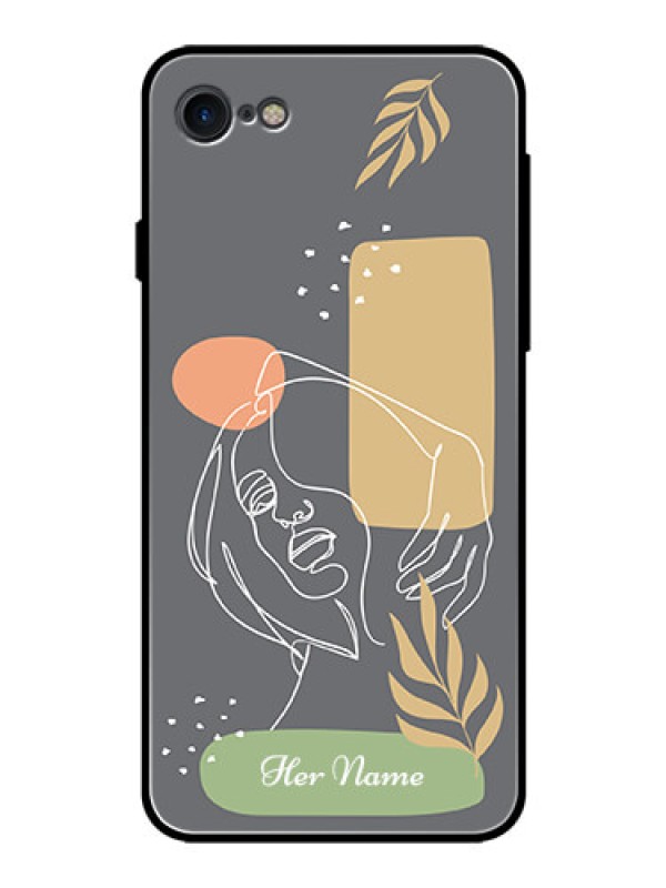 Custom iPhone 7 Custom Glass Phone Case - Gazing Woman line art Design