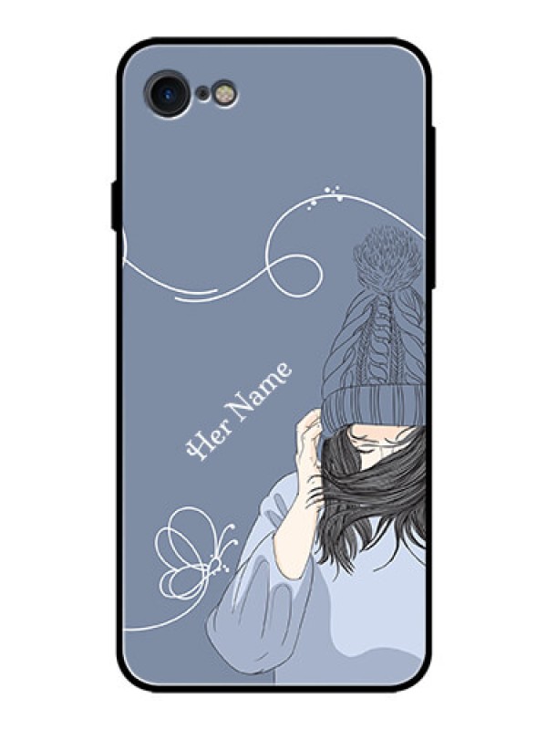 Custom iPhone 7 Custom Glass Mobile Case - Girl in winter outfit Design
