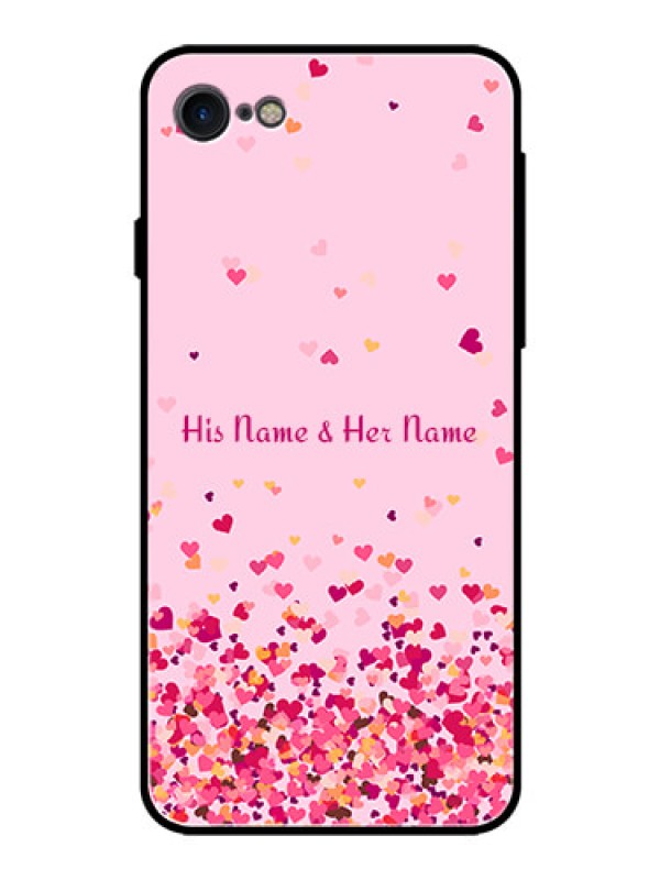 Custom iPhone 7 Photo Printing on Glass Case - Floating Hearts Design