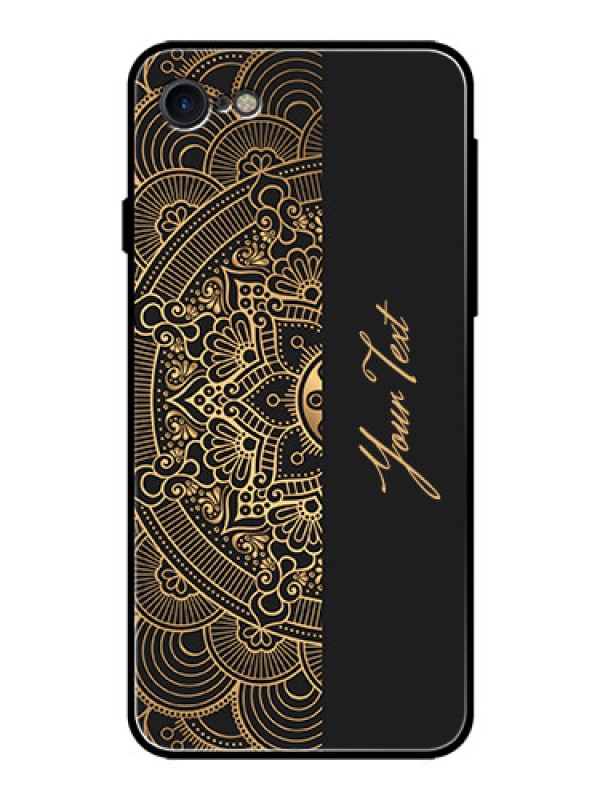 Custom iPhone 7 Photo Printing on Glass Case - Mandala art with custom text Design