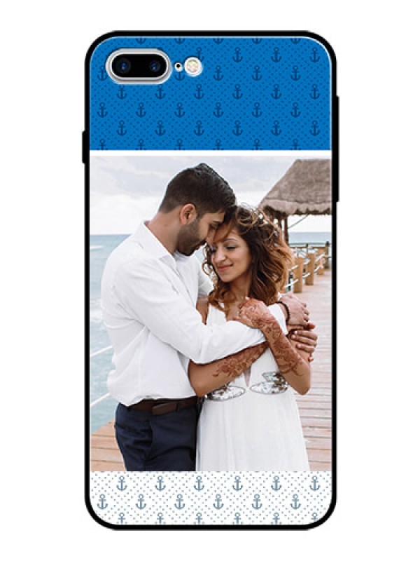 Custom Apple iPhone 8 Plus Photo Printing on Glass Case  - Blue Anchors Design