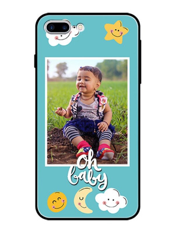 Custom Apple iPhone 8 Plus Personalized Glass Phone Case  - Smiley Kids Stars Design