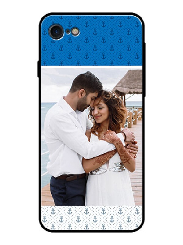 Custom Apple iPhone 8 Photo Printing on Glass Case  - Blue Anchors Design