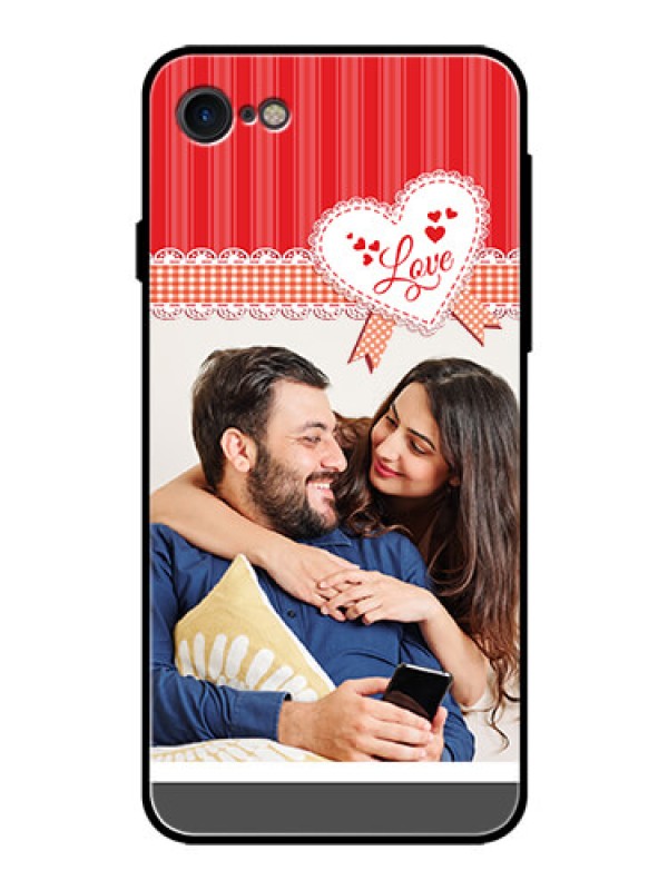 Custom Apple iPhone 8 Custom Glass Mobile Case  - Red Love Pattern Design
