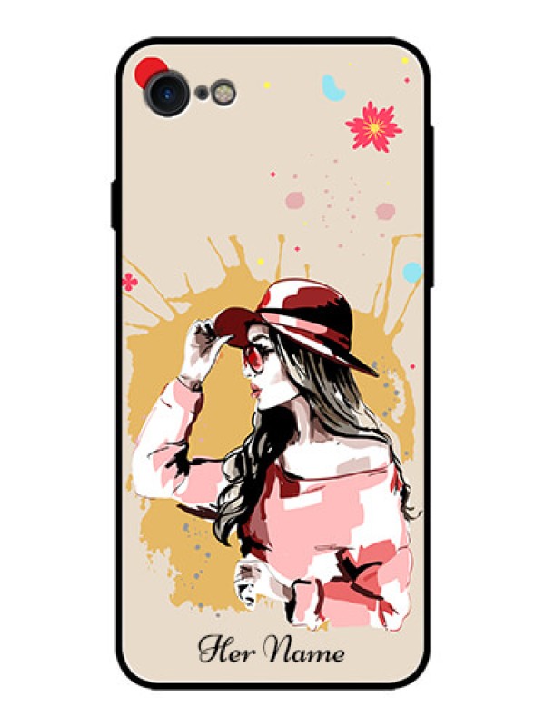 Custom iPhone 8 Photo Printing on Glass Case - Women with pink hat Design