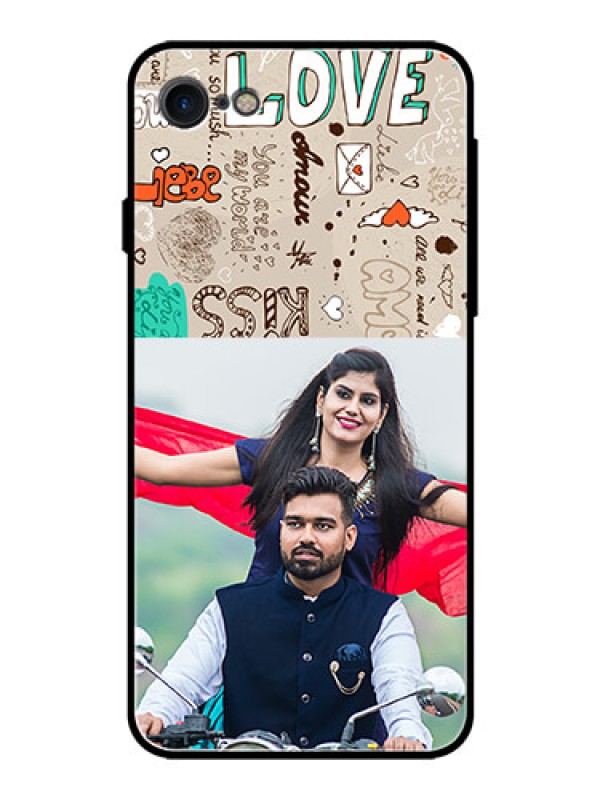 Custom iPhone SE 2020 Custom Glass Phone Case  - Love Doodle Pattern 