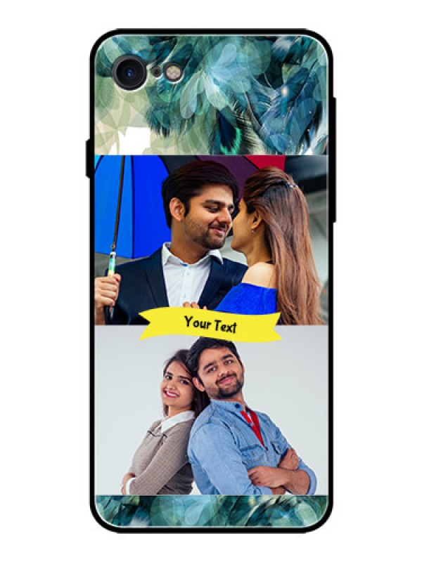 Custom iPhone SE 2020 Personalized Glass Phone Case  - Image with Boho Peacock Feather Design